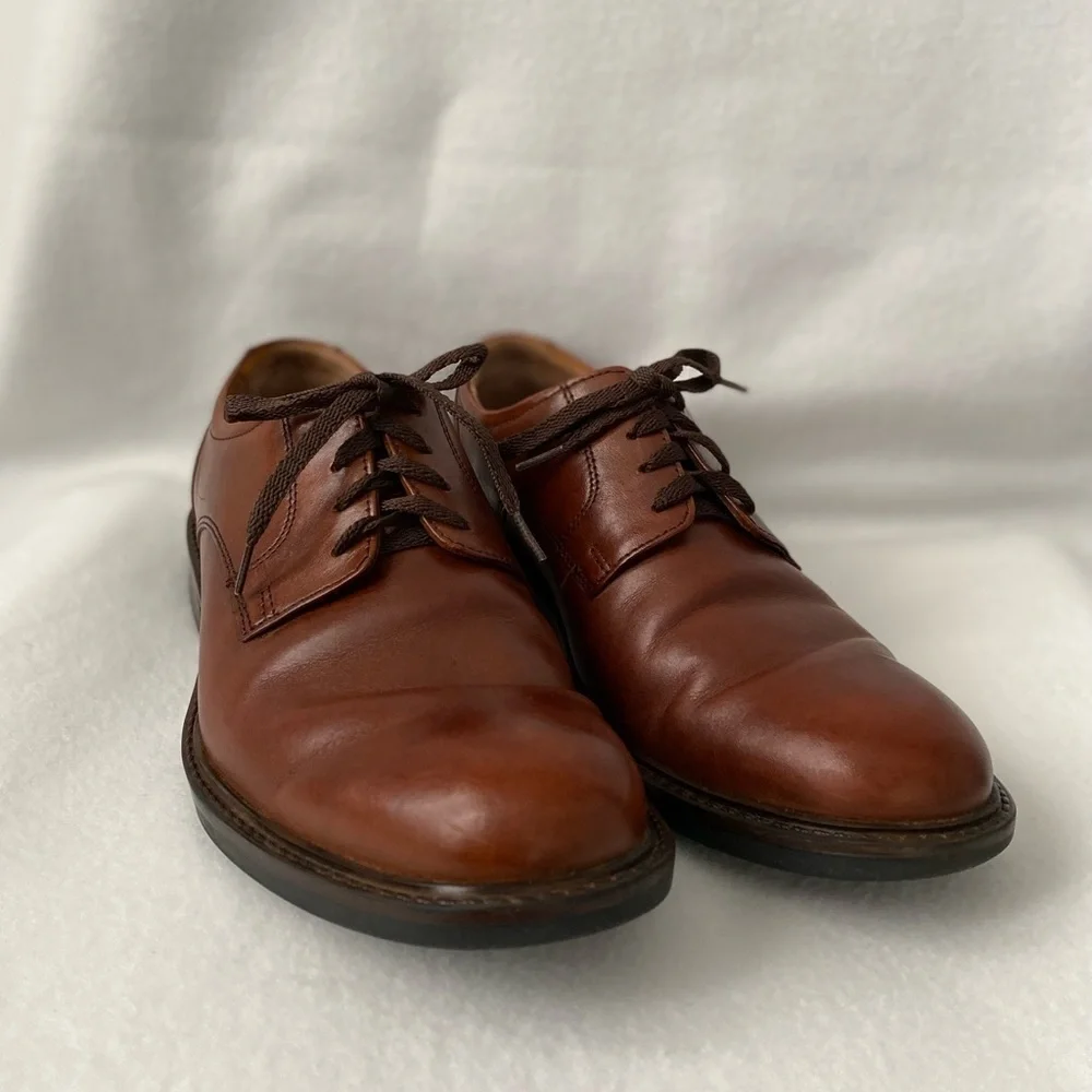Johnston & Murphy Size 8 1/2 Mens Brown Leather Plain Toe Lace up Oxford
